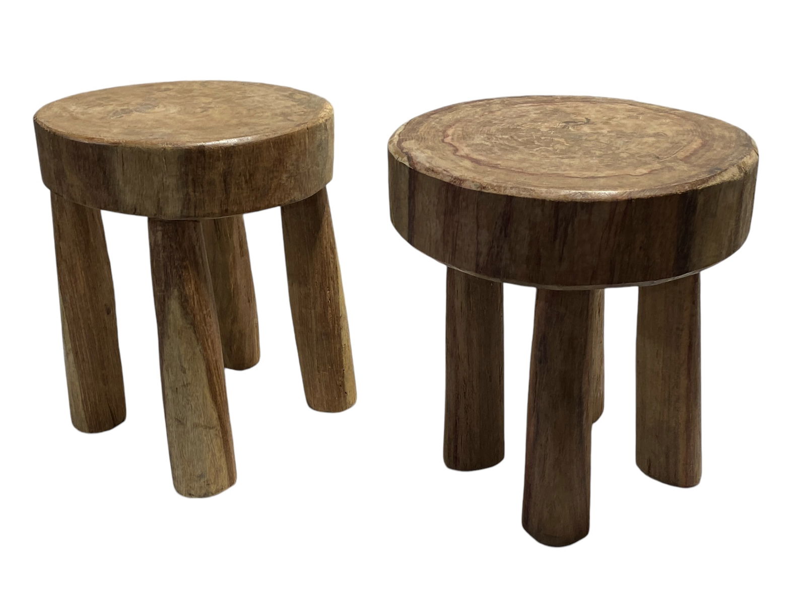 Set of Two African Vintage Carved Wood Milk Stools Hehe Gogo People Tanzania 11" H (1 of 6)