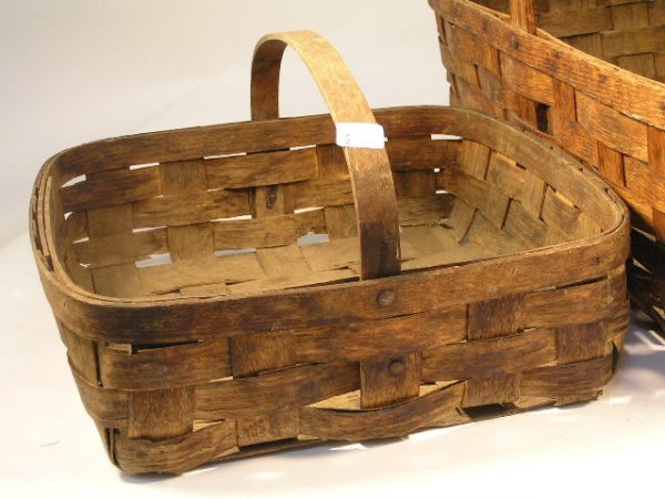 ANTIQUE OAK SPLINT GATHERING BASKETS - 2