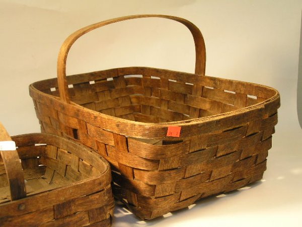 ANTIQUE OAK SPLINT GATHERING BASKETS - 3