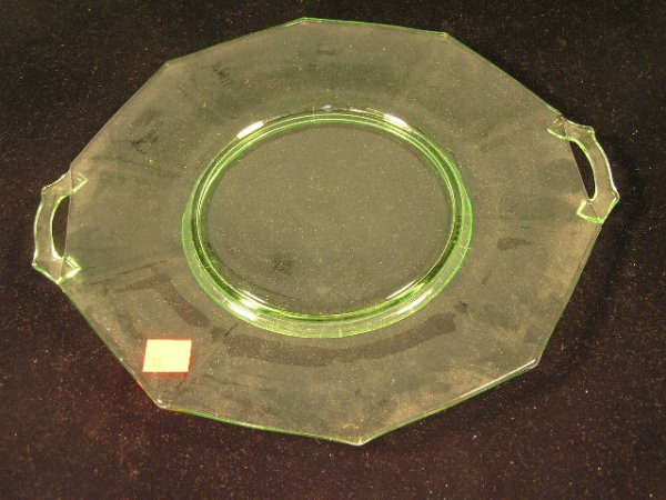 DEPRESSION ERA GLASS - GREEN DOUBLE HANDLED TRAY