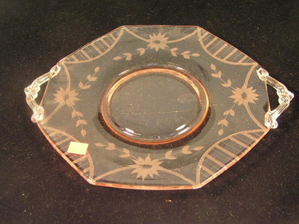 DEPRESSION ERA GLASS - PINK DOUBLE HANDLED TRAY