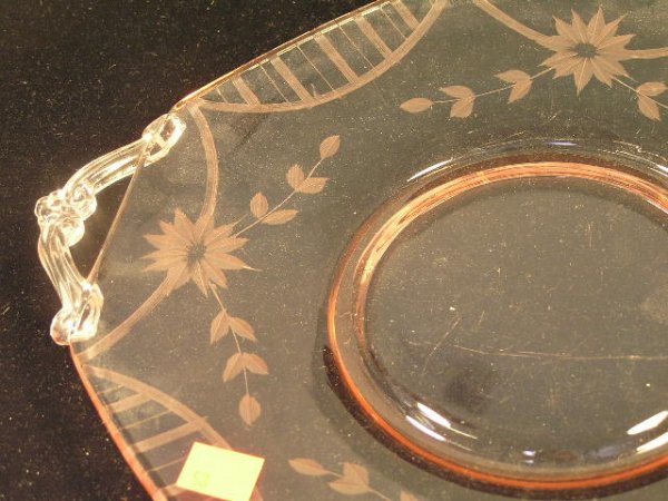 DEPRESSION ERA GLASS - PINK DOUBLE HANDLED TRAY - 2