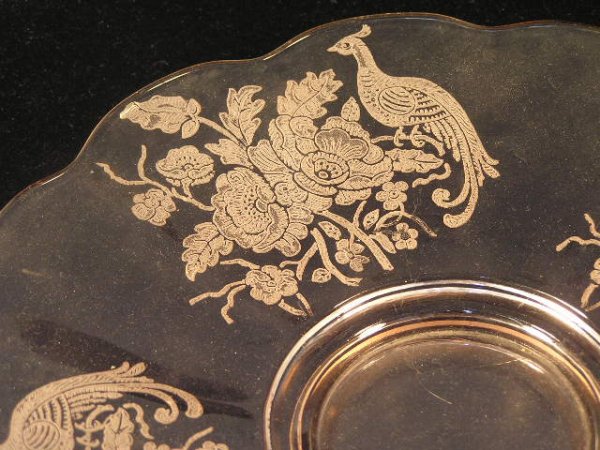 PADEN CITY PEACOCK & ROSE ON CHERRY GLOW GLASS - 2