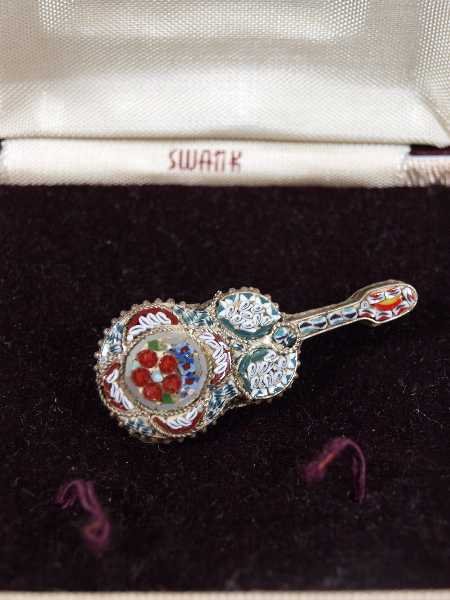 VINTAGE ITALIAN MOSIAC GUITAR PIN - 4