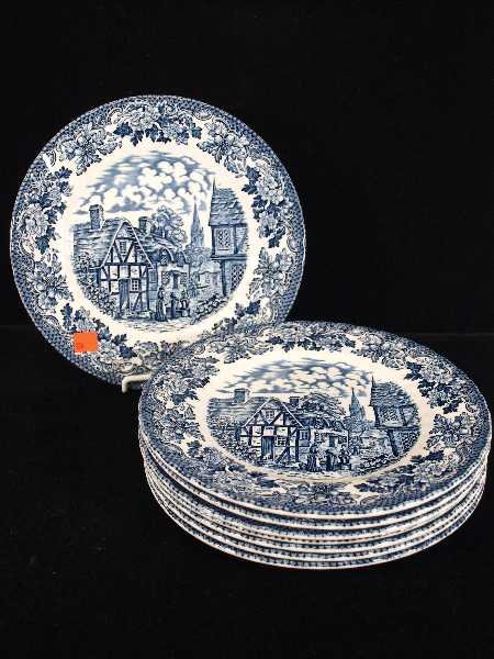 STAFFORDSHIRE SET 8 TRANSFERWARE PLATES
