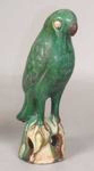 ANTIQUE STYLE GREEN GLAZED PARROT
