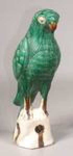 CONTEMP CHINESE GREEN PARROT GLAZED FIGURE