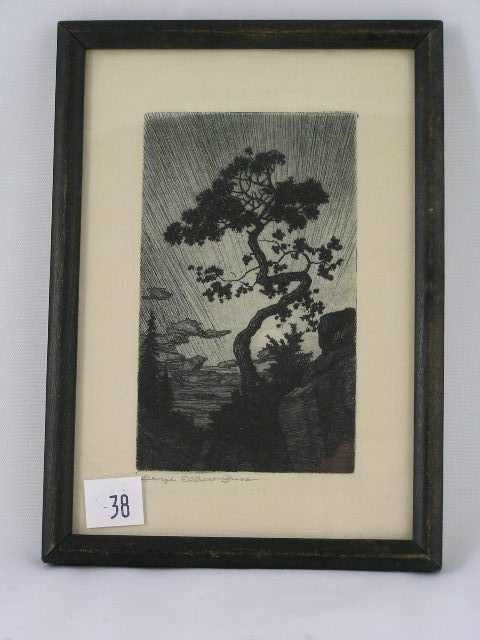Antique George Elbert Burr Etching - Signed: Sight size: 6.5" x 4.5" - Framed Measurements 7.5" x 5"