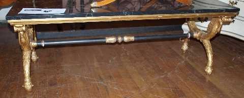 French Antique Sytle Marble Topped Gilt Coffee Tab: Measures 18" x 48" x 24"