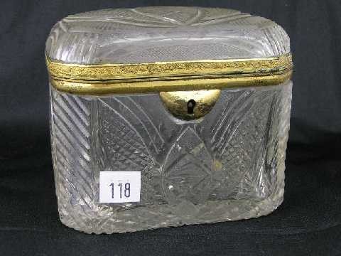 Early Cut Crystal Locking Dresser Box: No key - Measures 4.5" x 5"