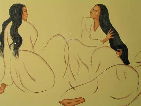 R.C. Gorman - Lithograph - 1998 - "Three Sisters": Hand-signed lower left in pencil - Finely framed and matted - Sight size: 29" x 40" - nicely framed and matted measuring 42" X 54" overall - under plexiglass - Framed Measurements 41.5" x 53.5"