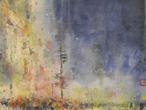 Very Fine - Chen Chi Watercolor: From the Chen Chi Studio "Nocturne" 5th Avenue NYC - Painted in 1990 - Superbly framed under glass - Sight size: 8" x 10" - Framed Measurements 18" x 20"