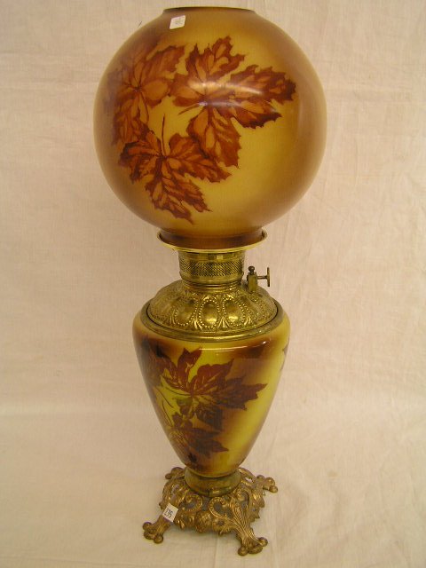 Antique - Gone with the Wind Lamp: Crack in brass ring at base - Has been electrified - Stands 23" tall