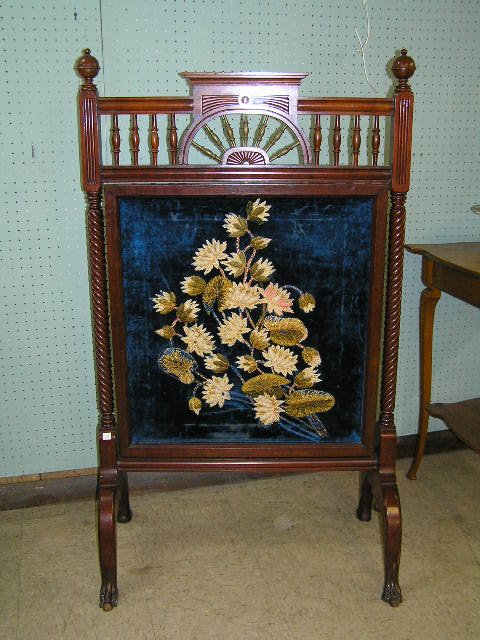 Victorian Walnut Fire Screen: Screen pivots in the middle - Nice old finish - Measures 49" tall