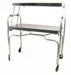 MACHINE AGE FOLDING UTILITY CART: ALUMINUM WITH FAUX MAHOGANY TOP SHELVES - MEASURES 35" X 29" X 22" - F246