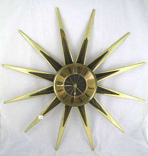 VINTAGE ELGIN SUNBURST WALL CLOCK: NEW QUARTZ MOVEMENT - MEASURES 26" ROUND - F