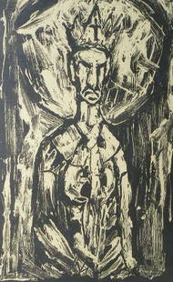 MID CENTURY - LIMITED EDITION WOOD BLOCK - KING: #10/50 SIGNED BOOHUEZ - MEASURES 30" X 22" OVERALL