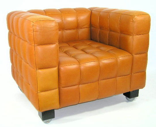 JOSEF HOFFMANN - KUBUS - LEATHER CLUB CHAIR: TUFTED BUTTERSCOTCH LEATHER ON WOOD LEGS - MEASURES 28"H X 36"W X 29"D - F406
