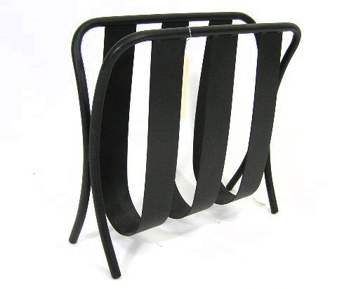 CONTEMPORARY BLACK IRON MAGAZINE RACK: MEASURES 16"T - F307