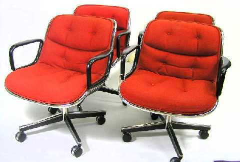 SET 4 - HERMAN MILLER EAMES - EXECUTIVE CHAIRS: IN KNOLL RED FABRIC - EACH MEASURE 31" HIGH