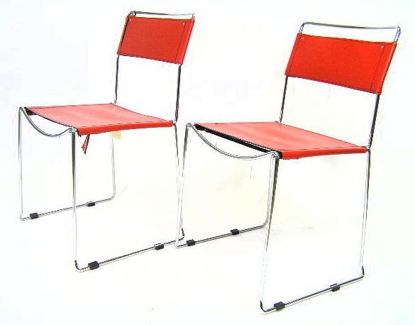 PAIR - HERMAN MILLER - EAMES SIDE CHAIRS: LEATHER & CHROME - EACH CHAIR MEASURES 31"T - F203