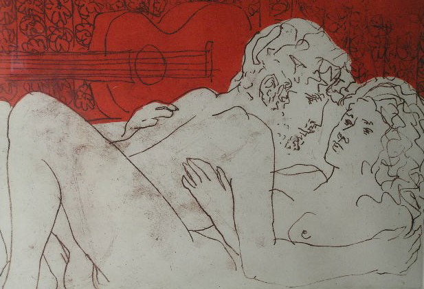 MID CENTURY - EROTIC WOOD BLOCK PRINT - ROSENHOME: ARTIST'S PROOF - MEASURES - 21" X 26" OVERALL
