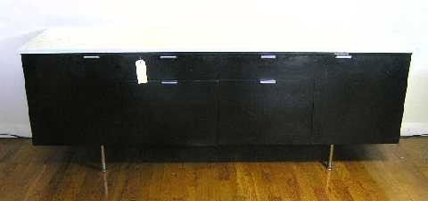 KNOLL CREDENZA - NELSON - BLACK ROSEWOOD WHITE MAR: BLACK ROSEWOOD BODY WITH SILVER POLES AND WHITE CARRERA MARBLE TOP ON TUBULAR METAL LEGS - 27" X 74" X 19" - F527