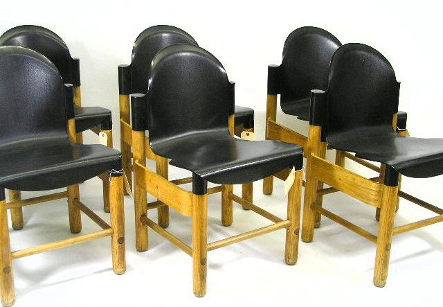 SET 6 - GERD LANGE - THONET - FLEX CHAIRS: CIRCA 1973-74 - FLEX 2000 - SOLID BEECH LEGS WITH MOULDED PLYWOOD SIDES - INJECTION MOULDED POLYPROPOLENE SEAT - EACH CHAIR MEASURES 28"T - F119