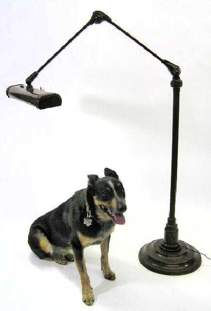 MACHINE AGE - ADJUSTABLE FLOOR LAMP : "DUKE" THE DOG NOT INCLUDED - WORKS GREAT! - FEATURING BROWN POWDER COATED FINISH - AS PICTURED STANDS 60" TALL