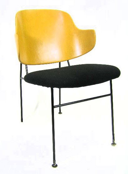 KORAD KOFAD LARSON - ROBIN DAY ARM CHAIR: CIRCA 1951 METAL FRAME WITH MOLDED WOOD SEAT IN BACK - MEASURES 31" X 22" X 22? - F726