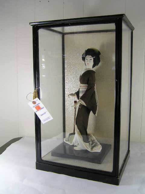 Antique - Chinese Geisha Girl in Cased Box: Measures 21.5" tall x 12.5" wide x 10.25" deep overall.