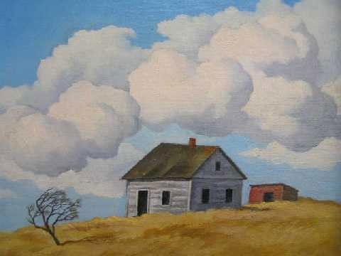 House on Hill" by William Sanderson - Colo.: Sight size 9.5"x11.5" - Frame measures 11"x13" - The painter's work in featured and showcased in Denver's Vance Kirkland Museum, as well as shown at galleries such as Brock & Co., Saks Gallery and Dav