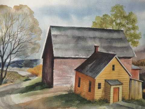 Watercolor - William Sanderson - Colo. Modern: Sight size 13"x18.5" - Frame measures 21"x26.5" - The painter's work in featured and showcased in Denver's Vance Kirkland Museum, as well as shown at galleries such as Brock & Co., Saks Gallery and Da
