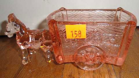 PINK DEPRESSION GLASS BURRO WITH CART: MEASURES 6.25"L