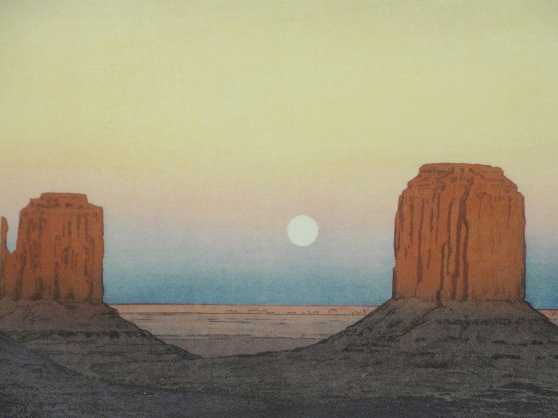 FINE JAPANESE WOODBLOCK - TOSHI YOSHIDA MONUMENT VALLEY: 1911-1995 SIGNED IN PENCIL FINELLY FRAMED & MATTED SIGHT SIZE MEASURES 14"X21"