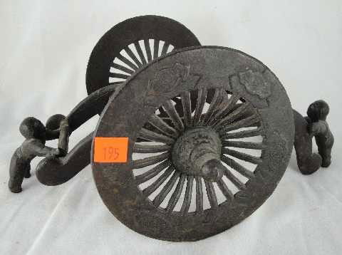 EARLY - JAPANESE CAST IRON FIGURAL CART: WHEELS W/DEPICTION OF CLOUDS - STANDS 6"TX13"X7"