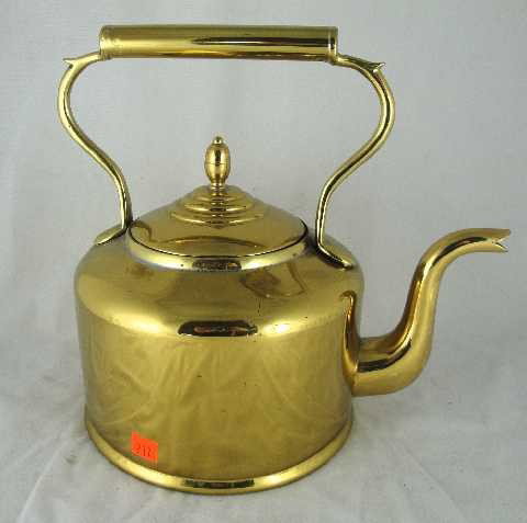 EARLY ENGLISH GOOSE NECK TEAKETTLE: DOVETAIL CONSTRUCTION - MEASURES 12" TO TOP OF HANDLE
