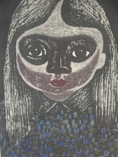 ANTIQUE JAPANESE WOODBLOCK PRINT - KIYOSHI SAITO: 1907 - 1992 - 1960'S WOODCUT DEPICTING LARGE EYED GIRL - #13/30