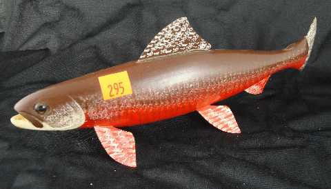 CARL CHRISTIANSEN TROUT DECOY - SIGNED: EARLY EDITION SIGNED CC ON BOTTOM OF FISH BELLY - MEASURES 12"L OVERALL - TOGETHER W/INFORMATION SHEET - VIBRANT COLORS & W/EXECUTION