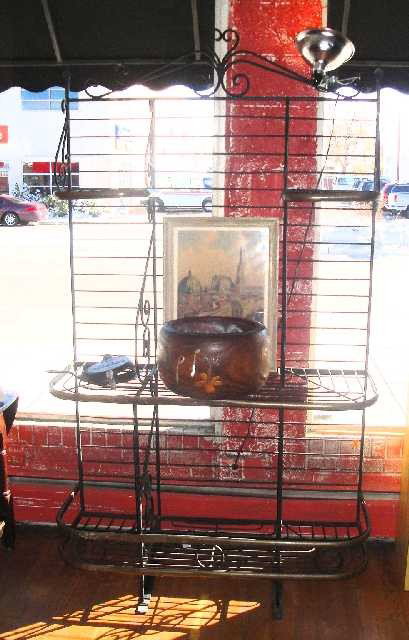 ANTIQUE WROUGHT IRON BAKERS RACK: MEASURES 85" X 48" X 24" OVERALL