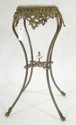 ANTIQUE VICTORIAN ORNATE PLANT STAND: ROCOCO GILT DETAILS WITH MARBLE TOP- MEASURES 36" T