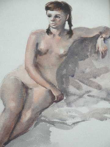 VTG WATERCOLOR OF NUDE BY MILDRED JONES: FRAMED MEASURES 21.25" X 15.25" OVERALL