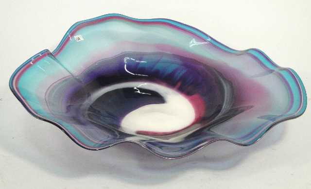 CONTEMPORARY HANDBLOWN ART GLASS VESSEL: IN THE STYLE OF DALE CHIHULY - MEASURES 24" DIA OVERALL