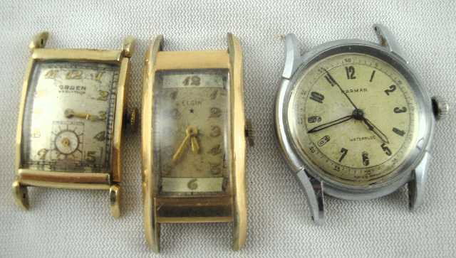 LOT OF 3 - DECO ERA WATCH FACES: GRUEN, ELGIN, & HARMAN - ALL ONE MONEY NO BANDS