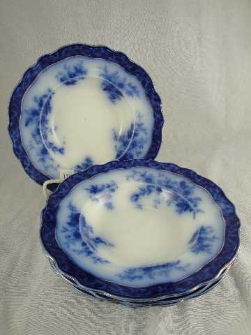 FLOW BLUE PLATE - SET OF 4 BOWLS - TOURAINE: MEASURES 8.75" EACH