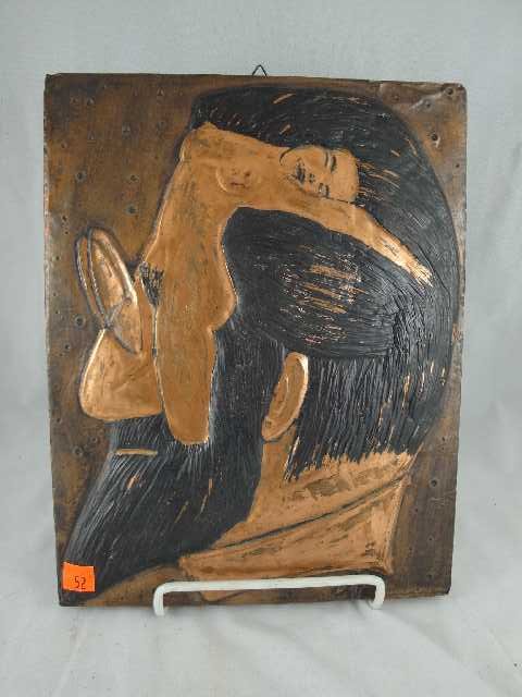 ANTIQUE COPPER RELIEF - LAUTREC HEAD TRIP NUDE: MEASURES 12.5" X 10"W