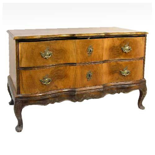 SWEDISH ANTIQUE BOMBAY ROCOCO CHEST - WALNUT: MEASURES 30"T X 47" W X 24"D