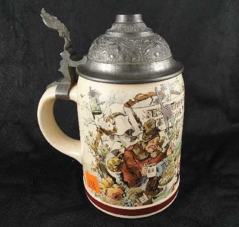 ANTIQUE GERMAN METTLACH GESCHUTZT 942 STEIN: MEASURES 7"