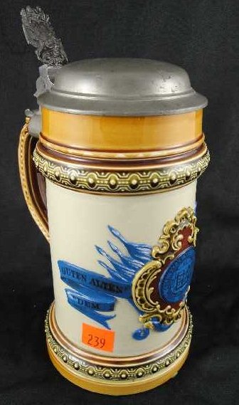 ANTIQUE VILLEROY & BOCH METTLACH 1163 STEIN: MEASURES 9"