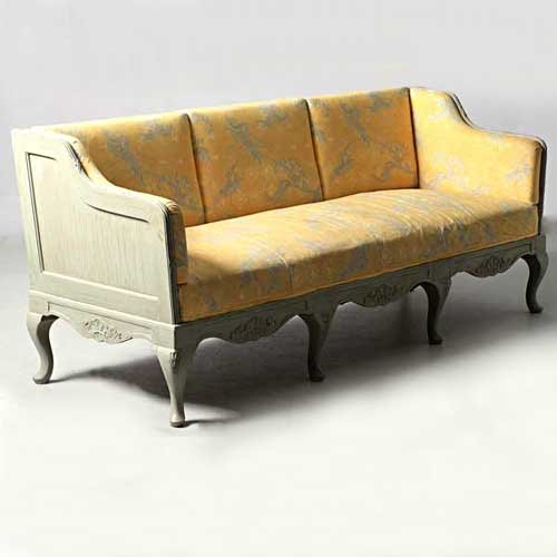 ANTIQUE SWEDISH ROCOCO SOFA: NO MAJOR CONDITION ISSUES TO REPORT (SOME PAINT SCUFFING AT THE ARMS AND HAND TOUCHES) - MEASURES 33"T X 77"W X 28"D